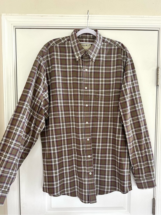 Eddie Bauer Other - Vintage Eddie Bauer Large Tall Button Front Shirt Plaid Olive Green Cotton 90s